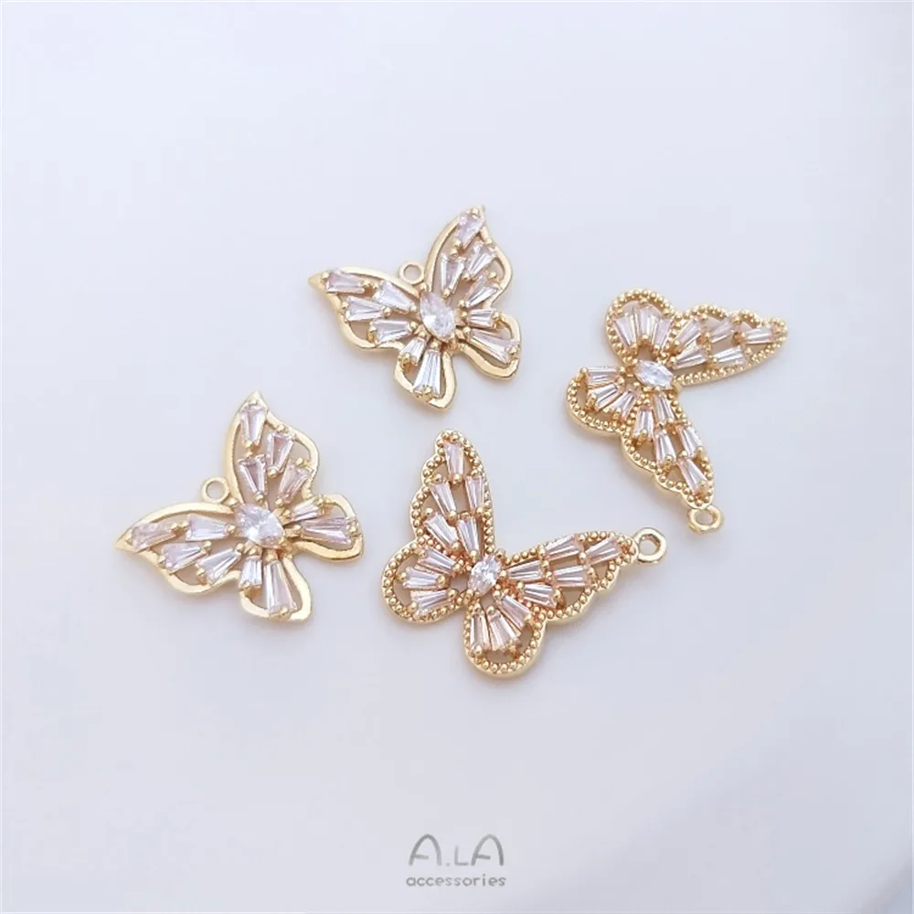 

14K Gold Filled Plated Butterfly inlaid zircon pendant DIY earrings necklace clavicle chain pendant earrings accessories
