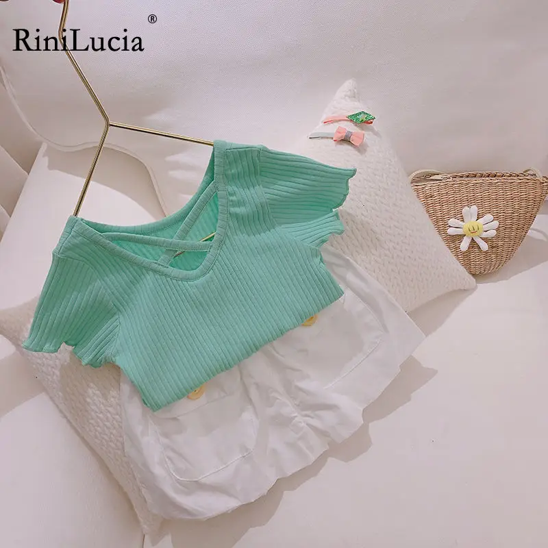

RiniLucia Cotton Baby Girls T-Shirt for Children's Clothes 2022 New Solid Short-sleeve Kids Backless Bottoming Shirt Tops