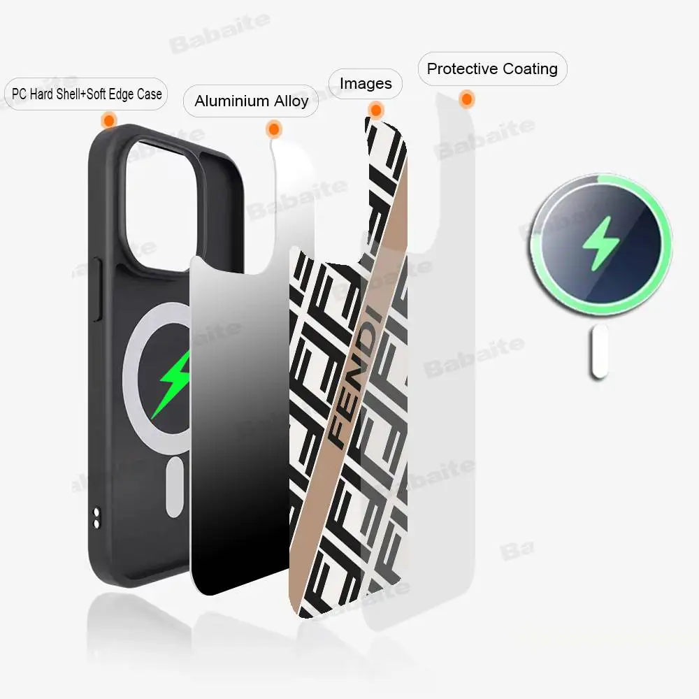 Фото Роскошный магнитный беспроводной чехол для телефона с логотипом Fendi для iPhone 17 16 15 14 13 12 11 Pro Max Plus Mag Phone Cover №2
