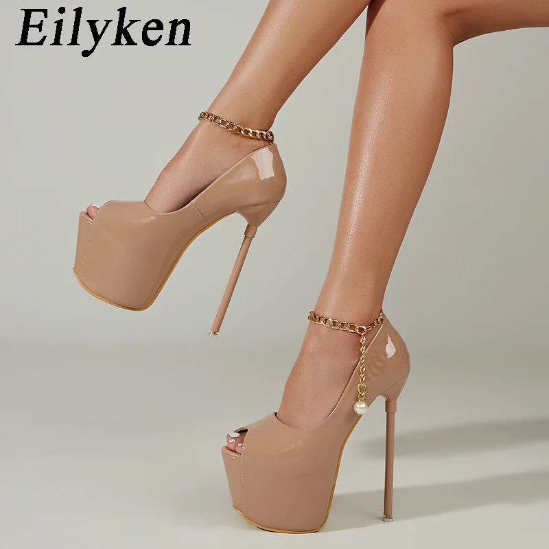 

Eilyken/Коллекция 2023 года; Модные женские туфли-лодочки на очень высоком каблуке-шпильке; Пикантные туфли с открытым носком, с цепочкой, пряжкой и ремешком; Вечерние обувь для стриптиза