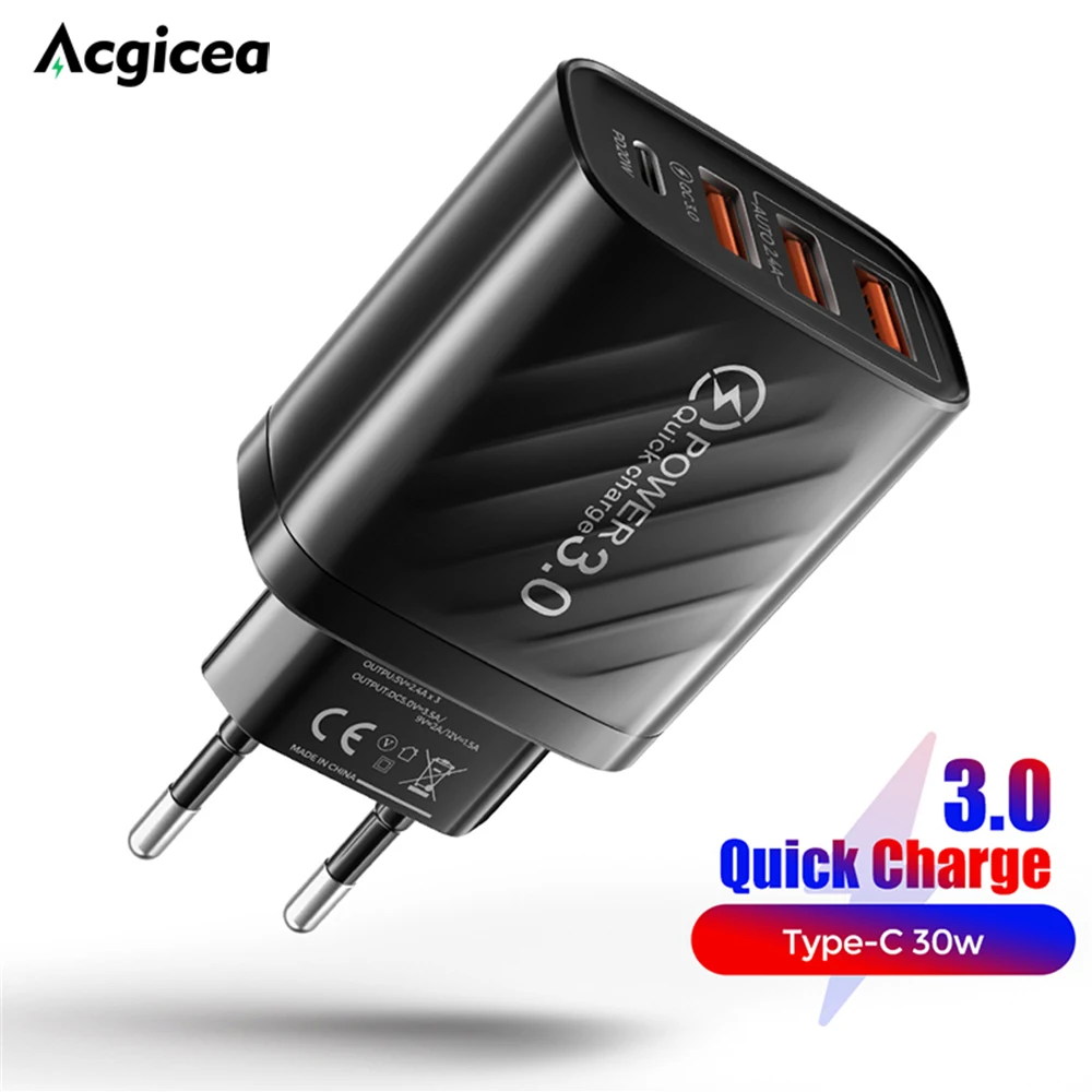 

48W 3USB + PD 4 Ports Charger Travel Fast Charging For iPhone11 Xiaomi Huawei Mobile Phone EU US UK Plug USB Charger For Devices