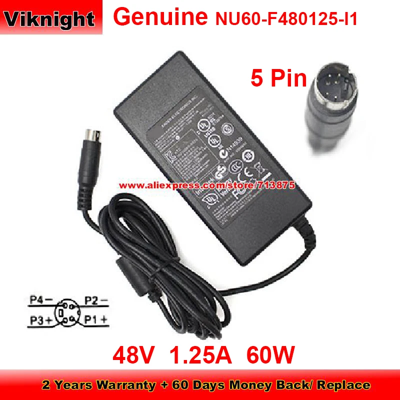 

Genuine LEI NU60-F480125-I1 Ac Adapter 48V 1.25A 60W Charger for Netgear GS108P SG110-08DHP SG110D-08HP SWITCH with 5 Pin Tip
