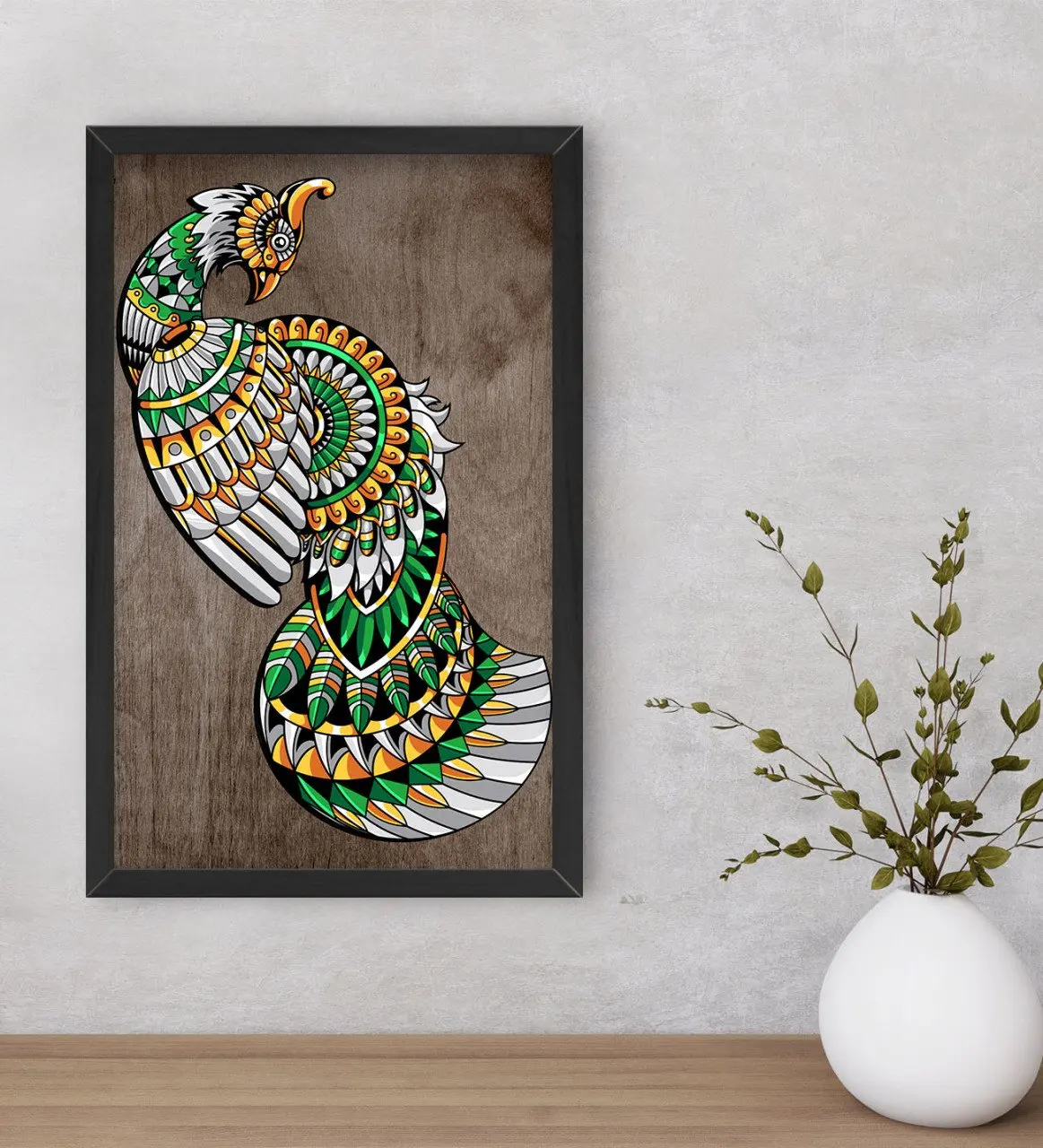 

BK Home Peacock Decorative Wood Black Framed Tablo-1