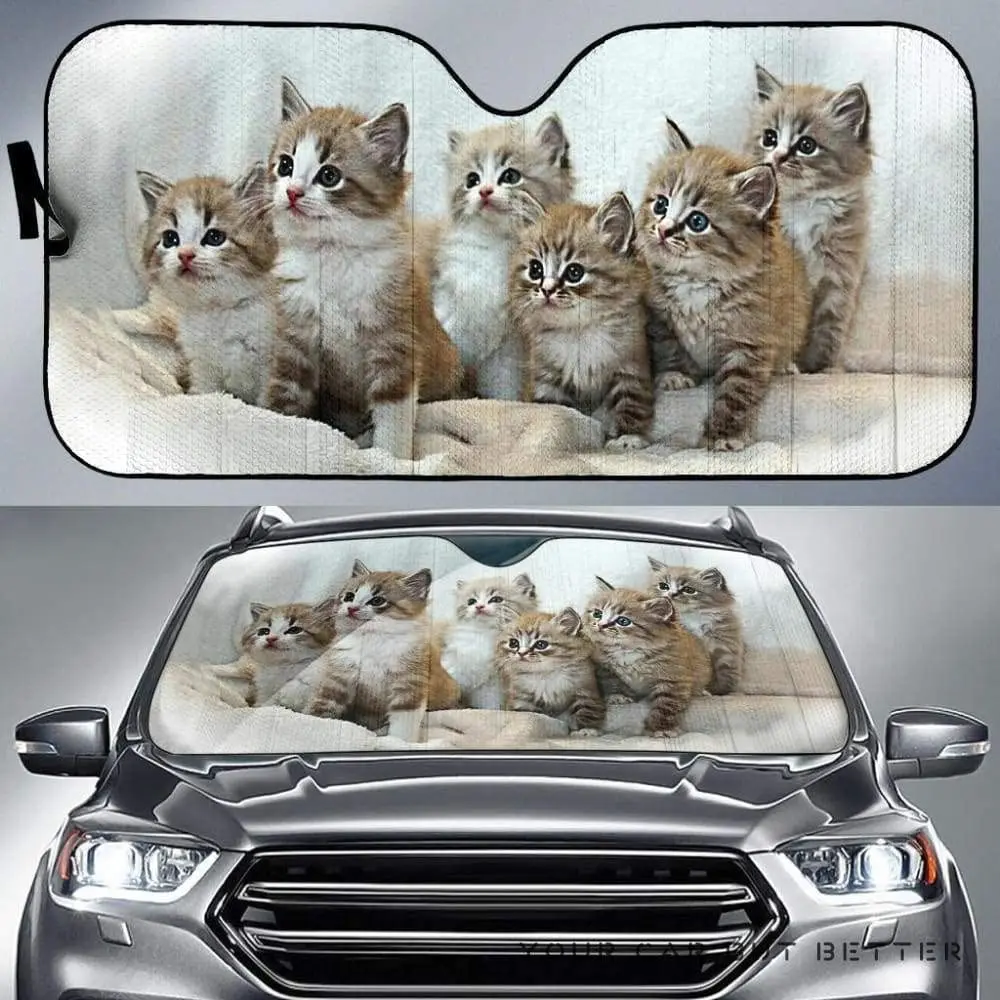 Cute Kittens Setting On Chair Image Print Car Sunshade, Cute Baby Cats On Chair Image Cat Lover Auto Sun Shade, Windshield Visor