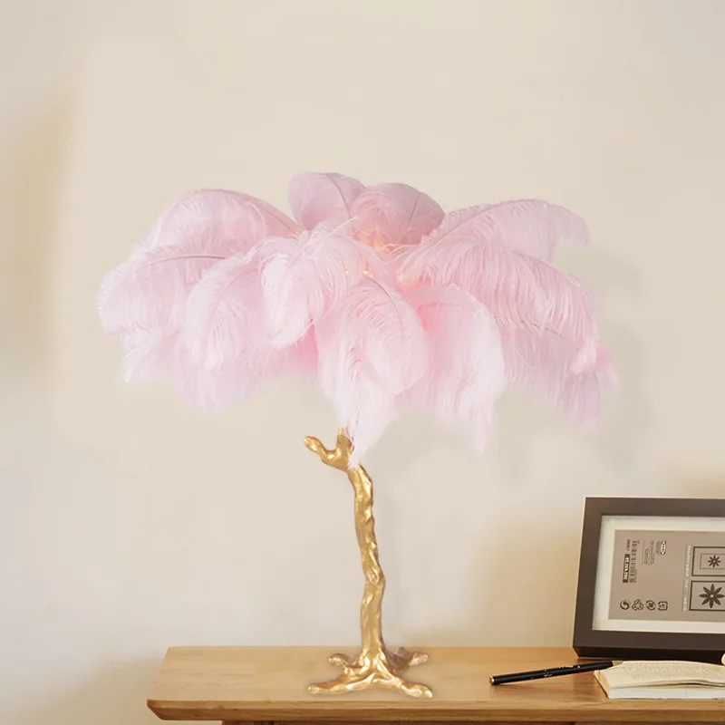 

80Cm Pink Feather Table lamp Modern Interior Lighting Decor Suitable for Home Living Room Bedroom Night Lighting