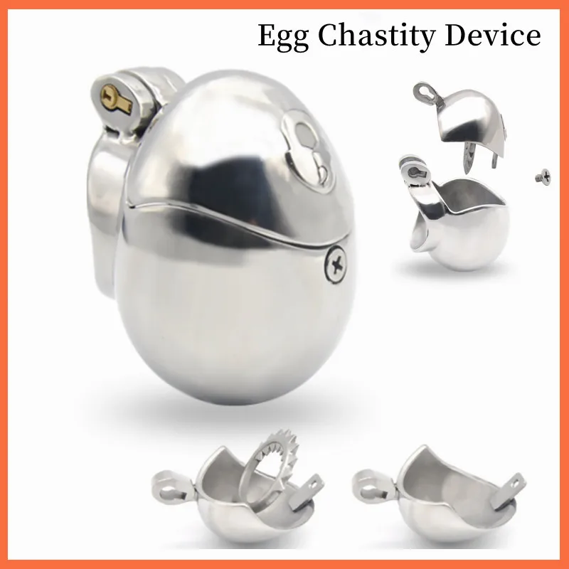 New Men's Stainless Steel Fully Surrounded Egg-Type Chastity Device 2 Types Cock Cage Penis Ring Prevent Derailment Sex Toys 18+