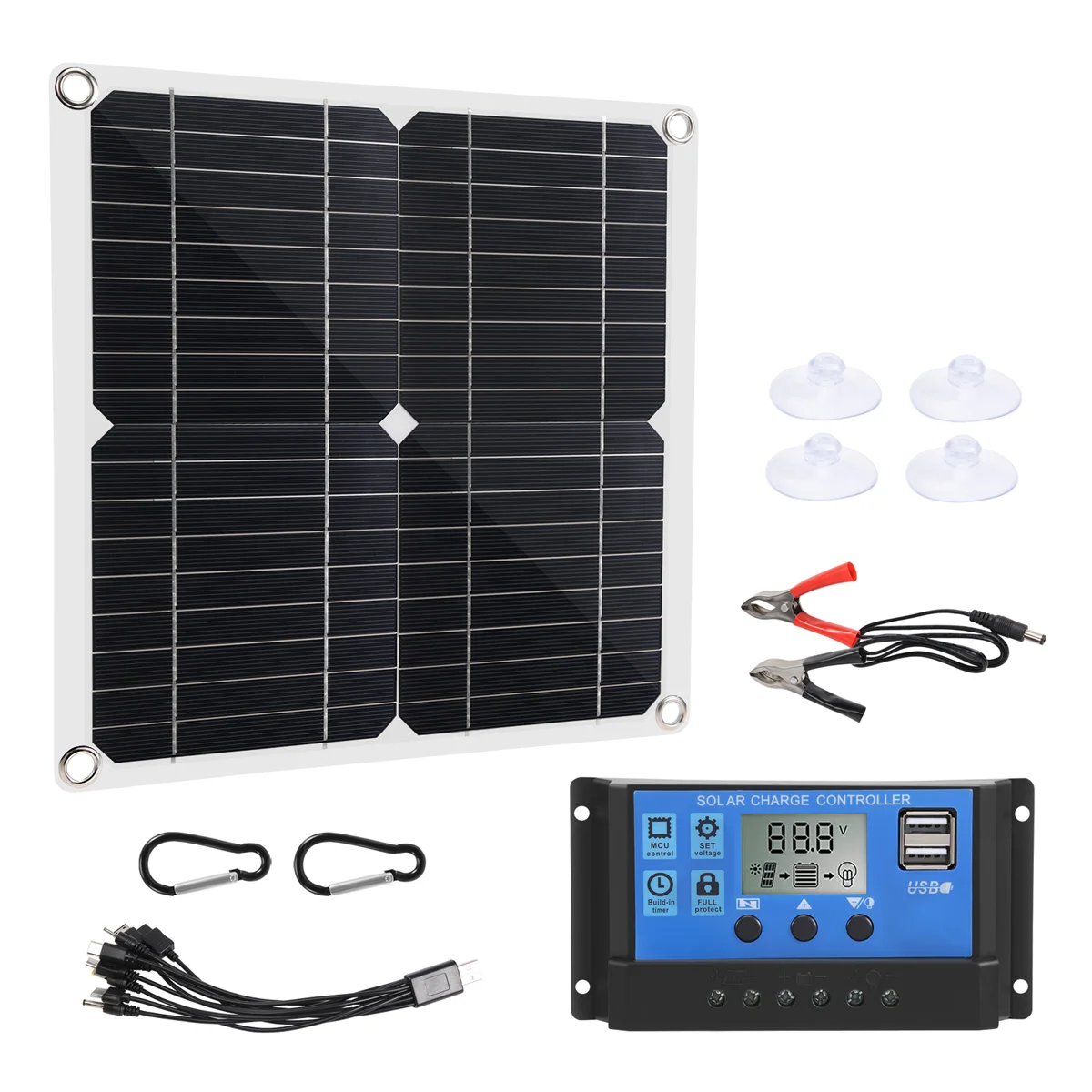 

50W Solar Panel 18V Solar Cells Bank Connector Cover with 100A Solar Controller IP65 for Phone Car RV Boat Charger