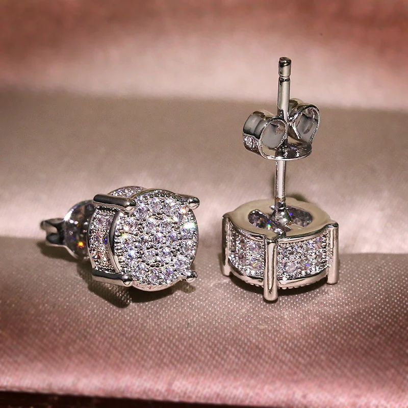 Four claw round zircon earrings European and American women's micro-set diamond simple vintage fashion earrings