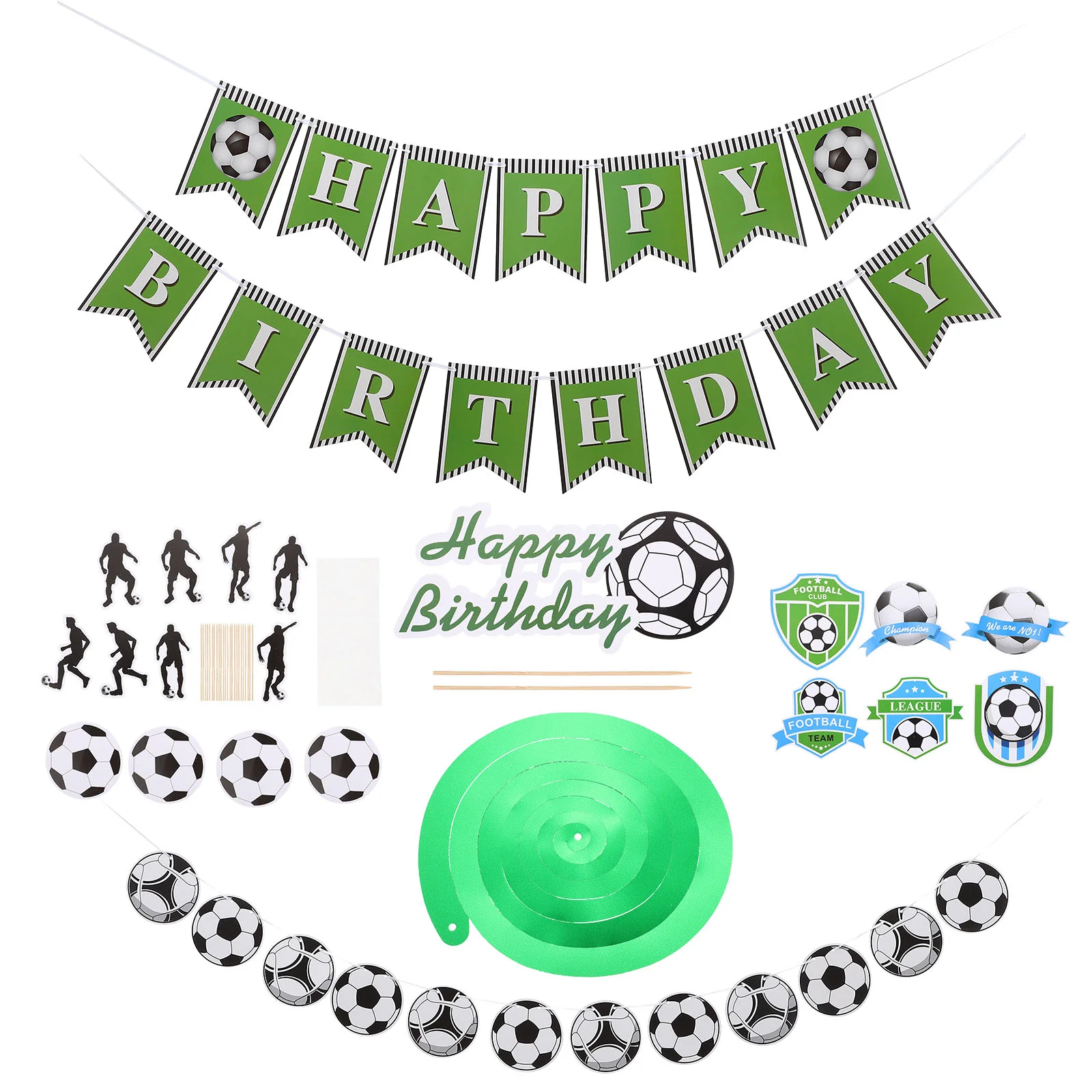 

Soccer Party Birthday Football Decorations Banner Hanging Supplies Caketopper Swirlsthemed Spiral Happy Decor Hangingscupcake