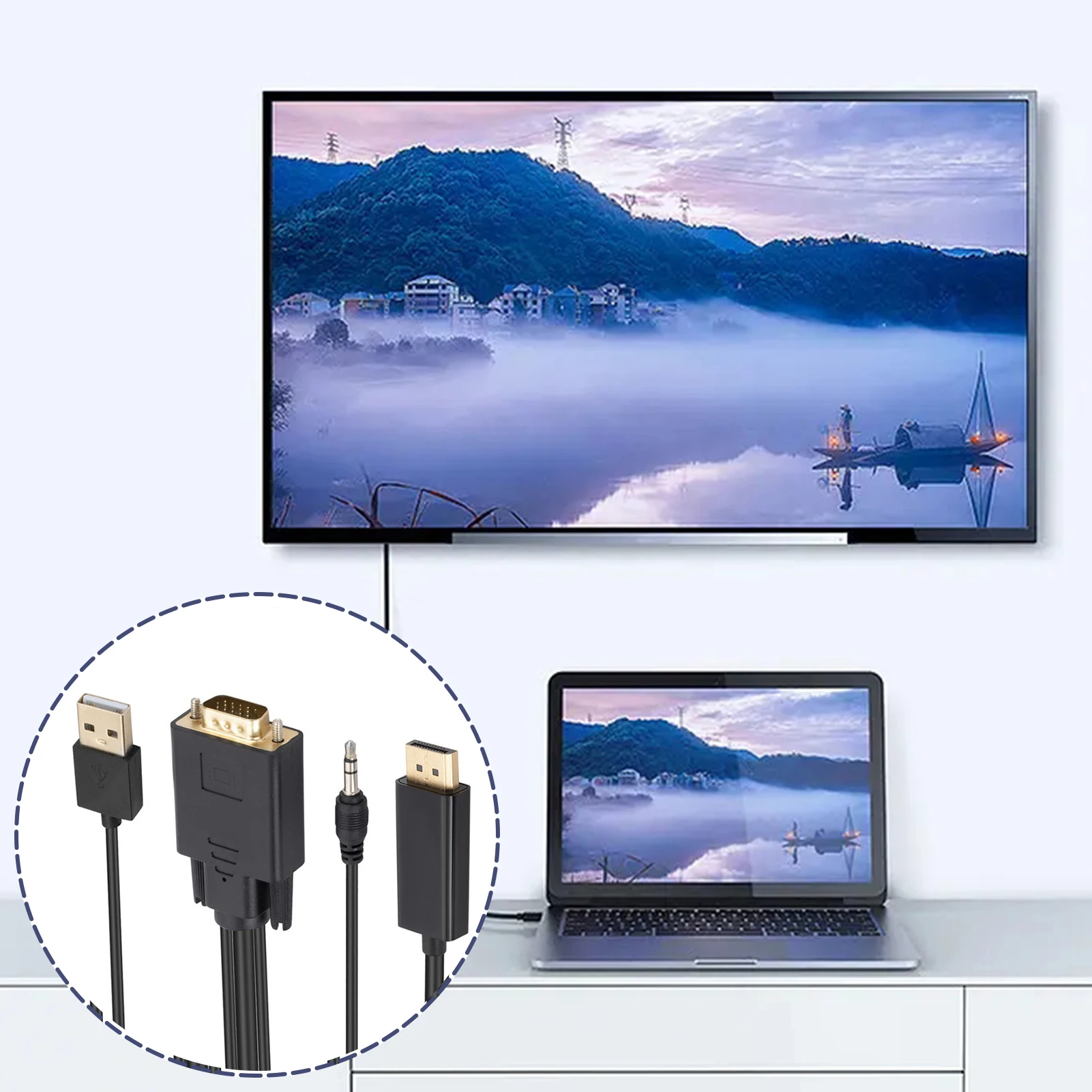 

2/3 HDMI-compatible Converter Adapter Cable 1 8m Male VGA to Male for Old PC to New TV Monitor Projector