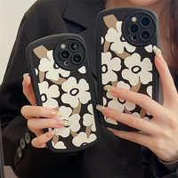 iphone imitation leather case circle lens black background white flower for iphone11 12 13 promax xs xr xmax shockproof cover