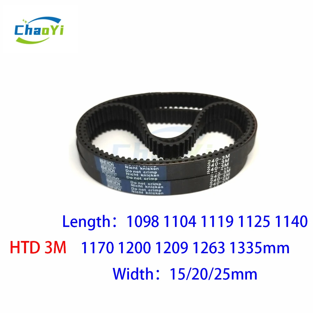 

HTD 3M Closed Loop Rubber Timing Belt Pitch Length 1098 1104 1119 1125 1140 1170 1200 1209 1263 1335mm Width 15/20/25mm 1098-3M