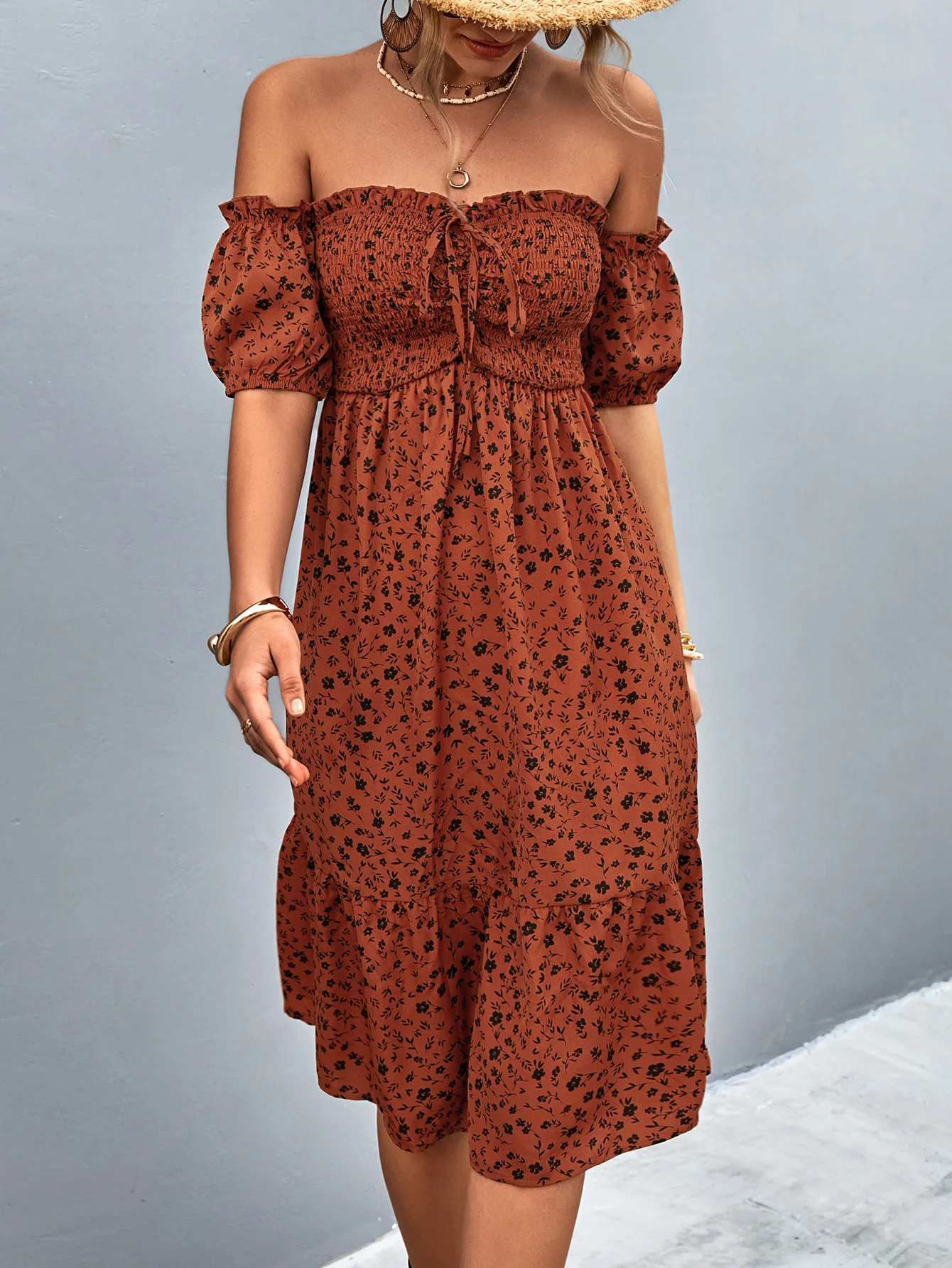 

2023 New Product Encounters Ruffle Edge Solid Color Fashion Comfortable Temperament Elegant Dress Group