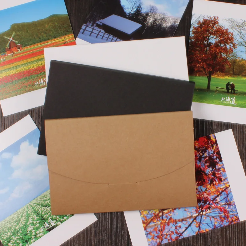 

50pcs Blank Black White Kraft Paper Envelope Postcards Greeting Card Cover Photo Packaging Boxes 16*10.5*0.5cm