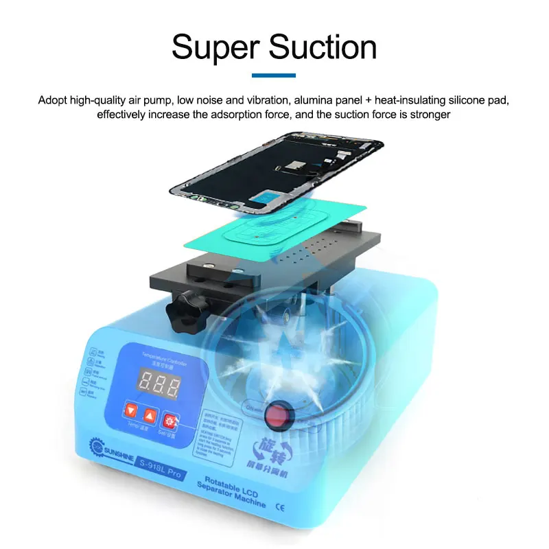 SUNSHINE S-918L Pro Built-in Vacuum Pump 8 Inches Phone Touch Screen Disassemble Repair Tool LCD Separator Machine 110/220V