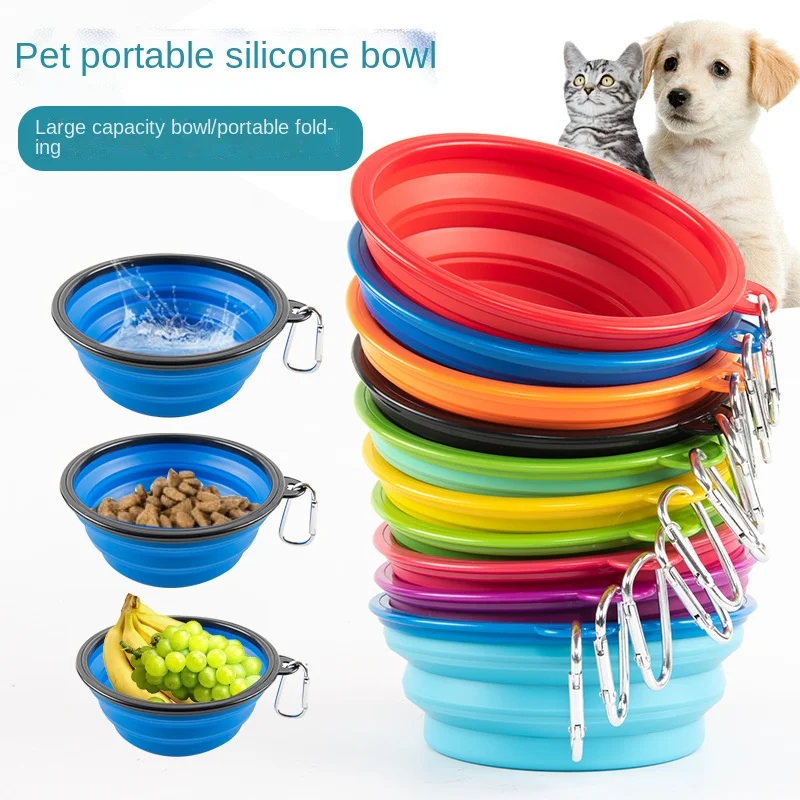 

1000ML Silicone Dog Feeder Bowl With Carabiner Folding Cat Bowl Travel Dog Feeding Supplies Food Water Container Pet Accessories