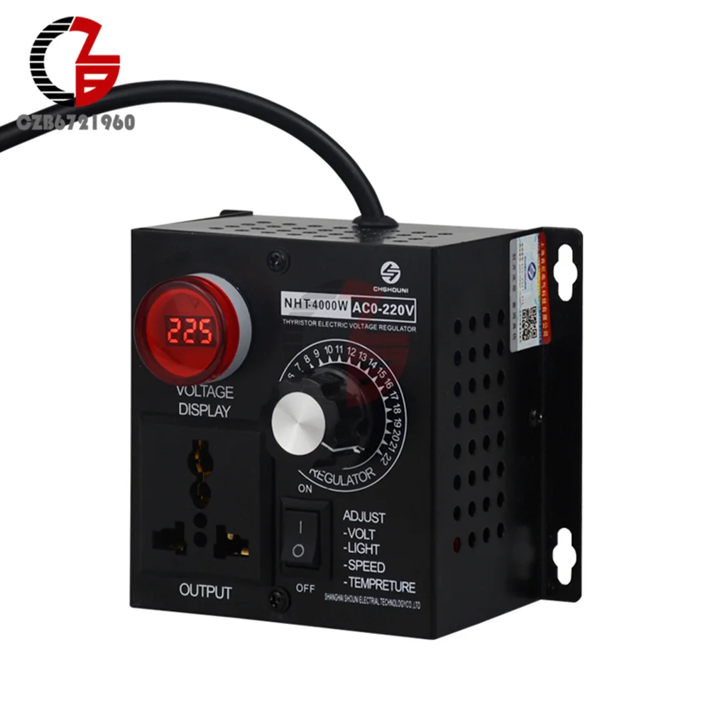 Controlador de Velocidade do Motor 4000w ue Regulador de Tensão Portátil Temperatura Velocidade Voltímetro Ajustável 220v Indicador de Temperatura Controlador do motor