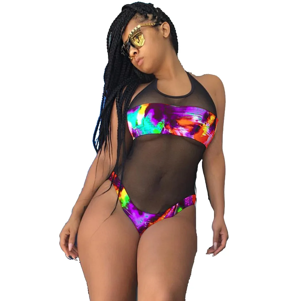 Summer Sexy Women's Digital Printing Triangle Jumpsuit Stitching Floral One-piece Beach Outfits For Women Swimsuit With Push Up |