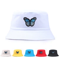 butterfly embroidery bucket hat for women spring panama caps male sun fishing streetwear basin foldable cotton fishermen hat bob