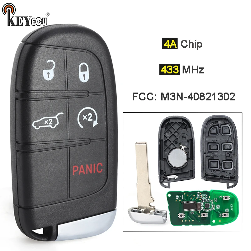 

KEYECU 433MHz 4A Chip M3N-40821302 68250343 AB AC AD AA Smart Remote Key Fob for Jeep Compass Trailhawk 2017-2021