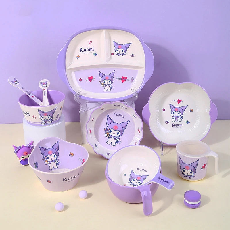 

Sanrio Kuromi Children Bowl Kawaii Cute Cartoon Student Household Tableware Noodles Salad Soup Cups Bowl Toys Girls Gifts