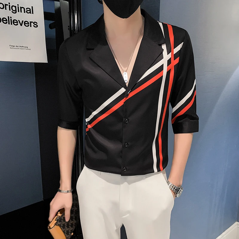 

Summer Half Sleeve Shirts for Men Large Lapel Casual Slim Fit Shirts Simple Business Formal Dress Shirts Social Party Tuxedo