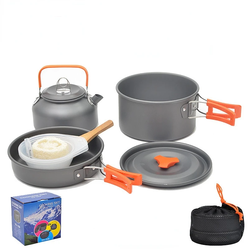 

Outdoor Portable 2-3 People Camping Stove Set Pot Picnic Cookware Non-stick Pot Teapot Combination Set with Tableware