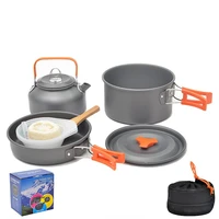 outdoor portable 2 3 people camping stove set pot picnic cookware non stick pot teapot combination set with tableware