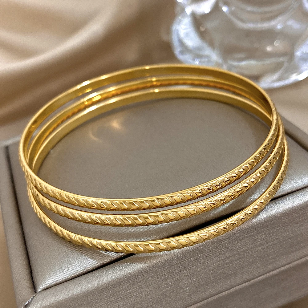 Greatera 3 шт./компл. 65 мм текстурированные браслеты из нержавеющей стали для женщин