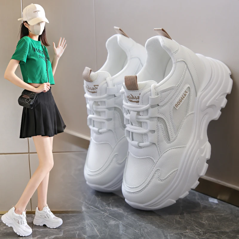 2023 New Hidden High Heels Outdoor Sports Shoes Breathable Mesh Sports Shoes Women's Mix and Match Elevated Casual Shoes