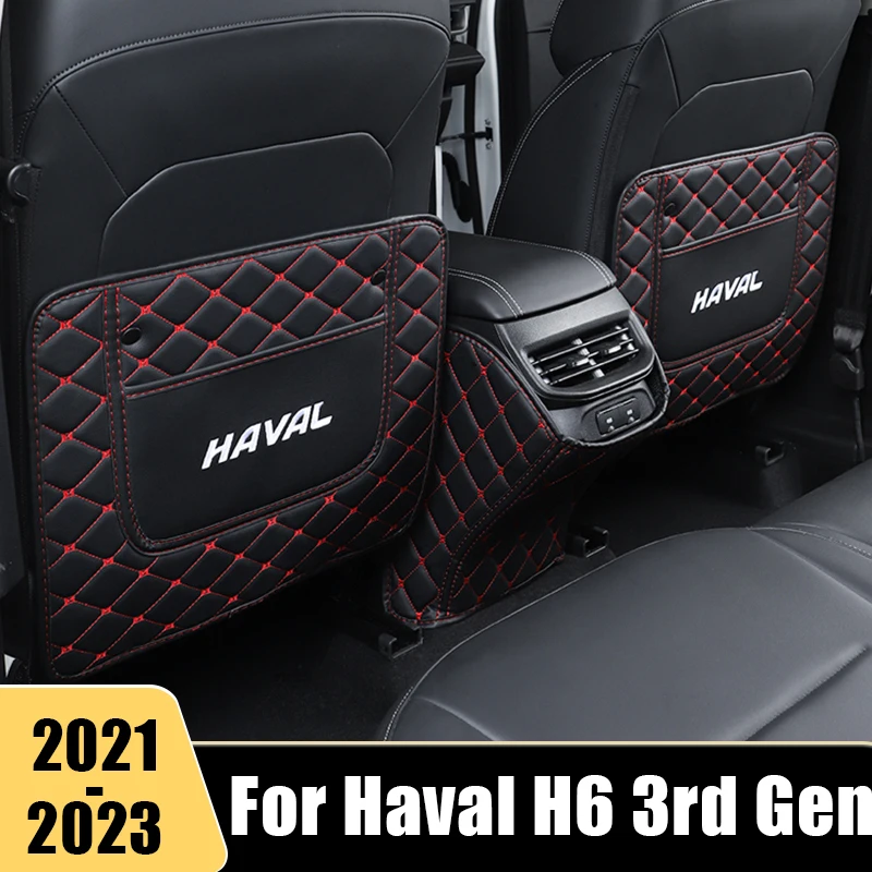 

For Haval H6 3rd Gen 2021 2022 2023 GT DHT-PHEV Leather Car Rear Seat Back Protector Kids Anti Kick Pad Waterprrof Accessories
