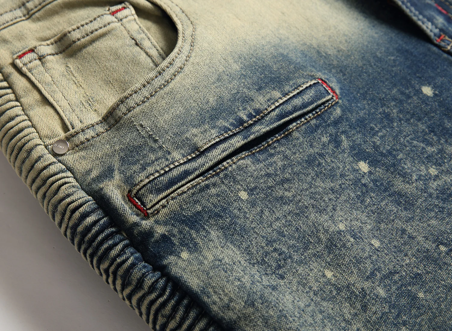 Chaotic Thread Broken Hole Patch Motorcycle Element Monkey Scattered Nostalgic Color Elastic Small Straight Barrel Jeans for Men