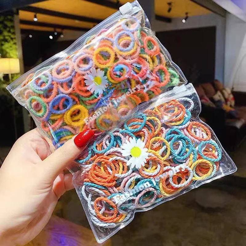 [100 упаковок] Детская резинка не повреждает волосы маленькое кольцо для большого