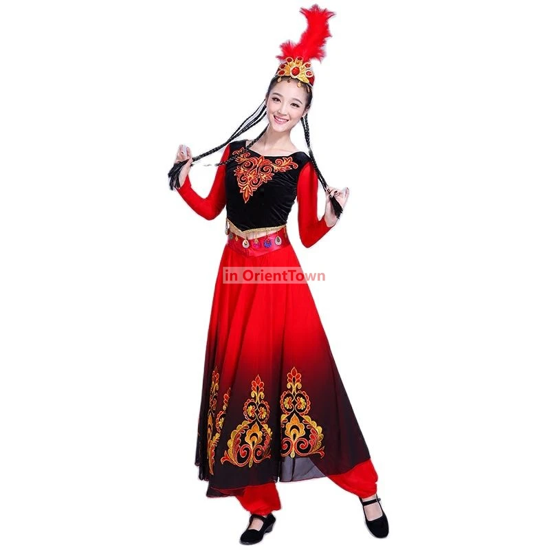 Китайский народный танцевальный костюм винтажное этническое платье красная