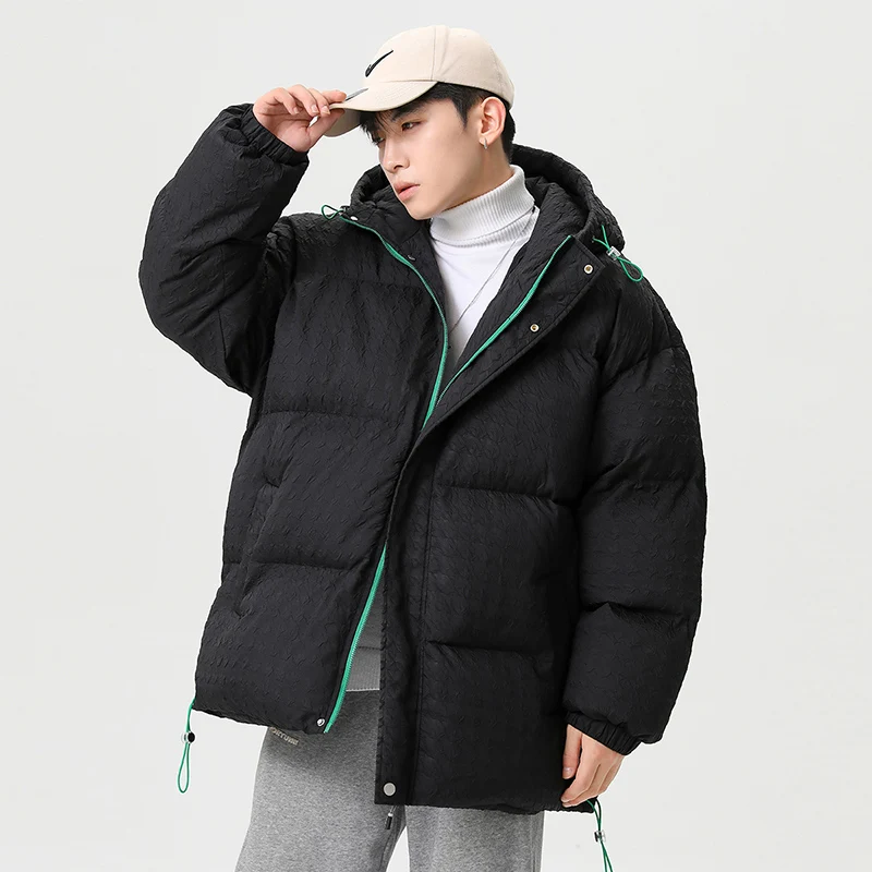 CAAYU Winter Down Jacket Men's Fashion Harajuku Oversized Body Warmer Coat Japanese Streetwear Windproof Outwear White Coat Male