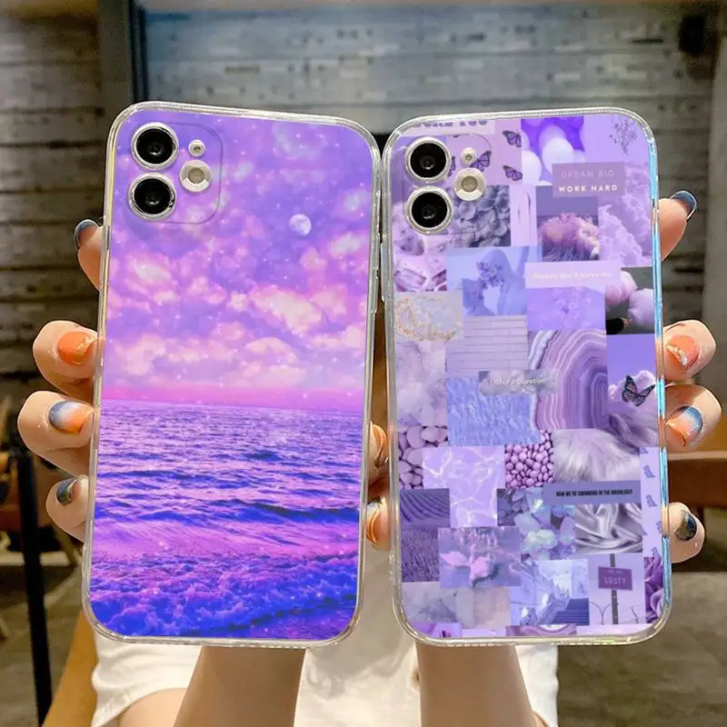 

Purple aesthetic Phone Case Transparent For iphone 13 12 11 Pro Max Mini X XR XS 7 8 6s plus phone Full Coverage Covers