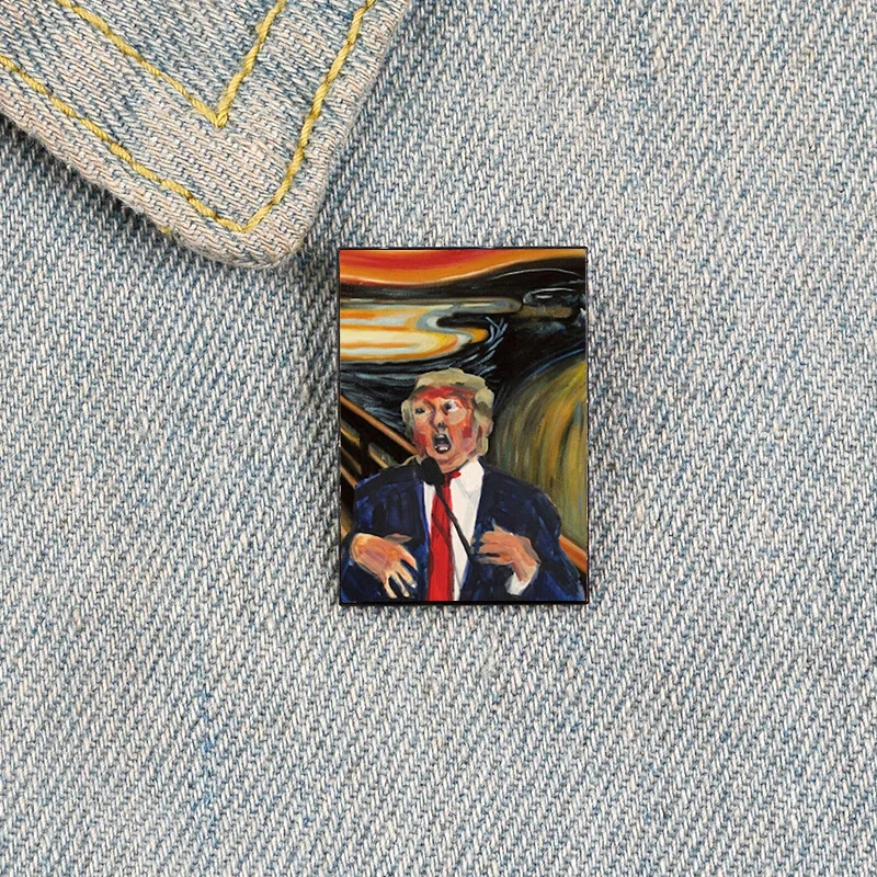 

Donald Trump The Scream Printed Custom Funny vintage Brooches Shirt Lapel teacher Bag Cute Badge Cartoon pins for Lover Girls