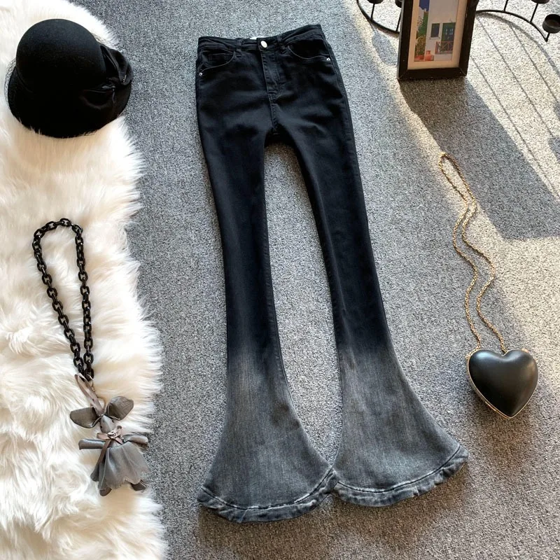 Women's Flared Jeans hight Waist Denim Pants  Skinny Y2k vintage   jeans female Trousers