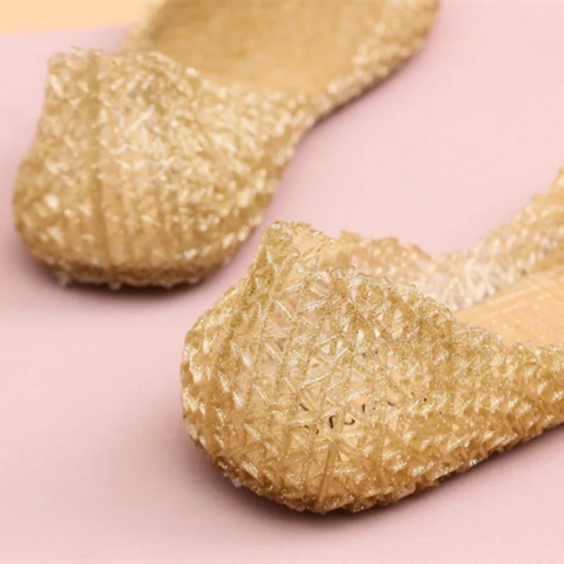 Lady Low Price Free Shipping Ballet Flats Bling PVC Mary Jeans Cut-Outs Breathable Slip-Ons Round Toe Jelly Casual Summer Loafer