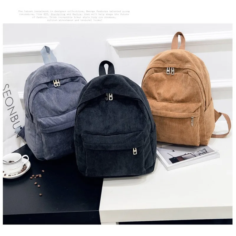 

Corduroy Backpack Fashion Women School Backpack Teenger Girl Book Bags Solid Soft Female Mochila Bagpack Pack