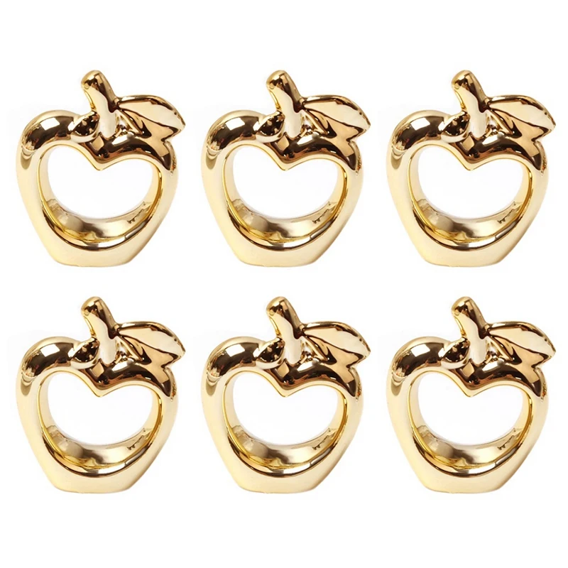 

Promotion! 6Pcs Apple Napkin Rings, Metal Plated Apple Vintage Napkin Ring Buckle Holder For Dining Table Decoration