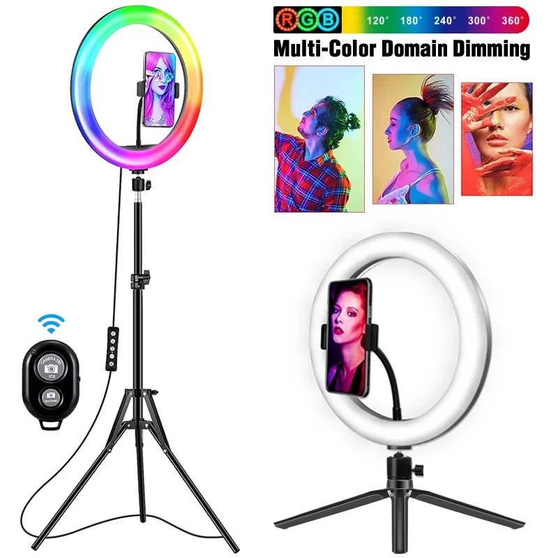 

Оссветильник ительное кольцо для селфи, RGB, со штативом 50 см, пульт дистанционного управления для Youtube, видео, живого макияжа