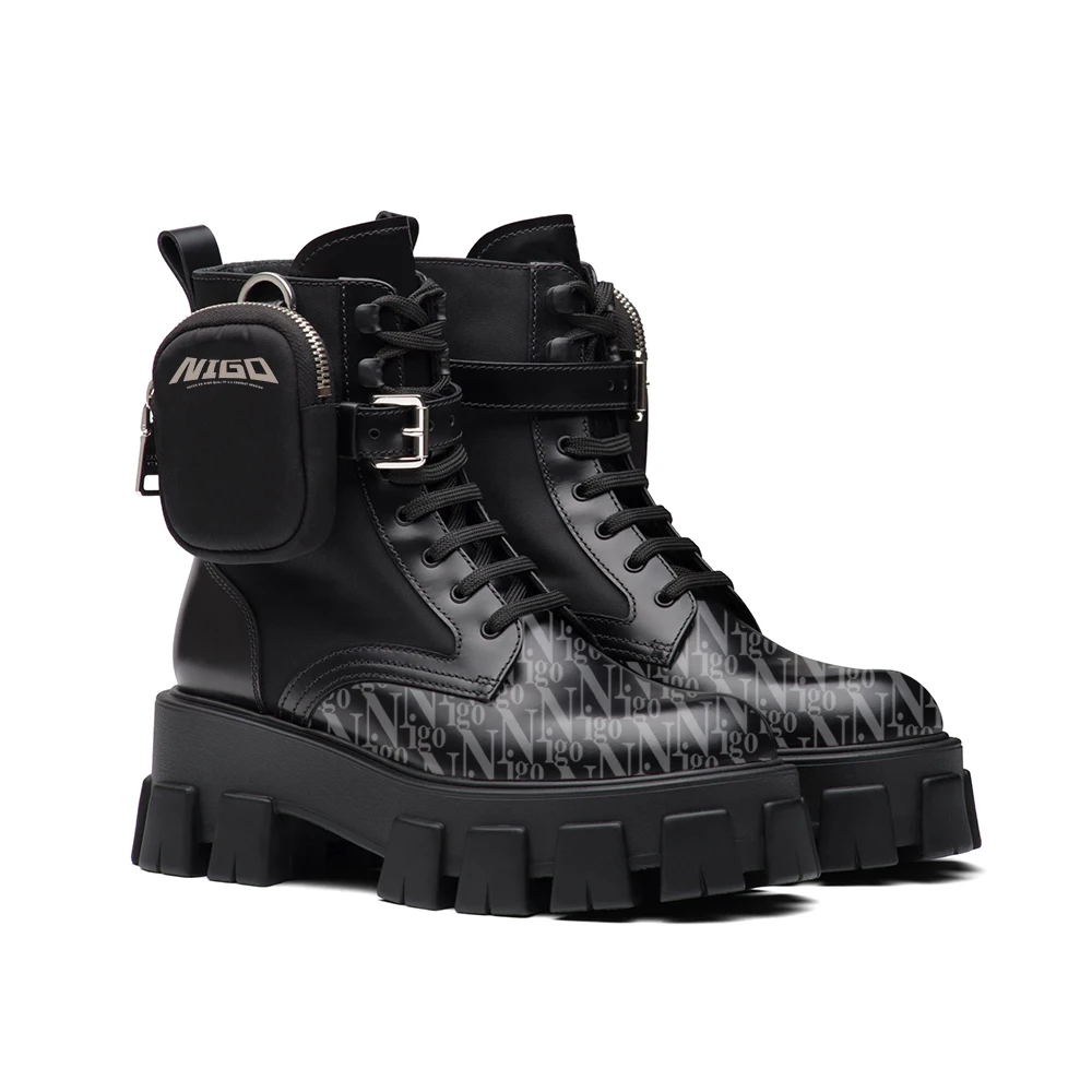 

NIGO Monolith Leather And Nylon Fabric Booties Shoes #nigo99675
