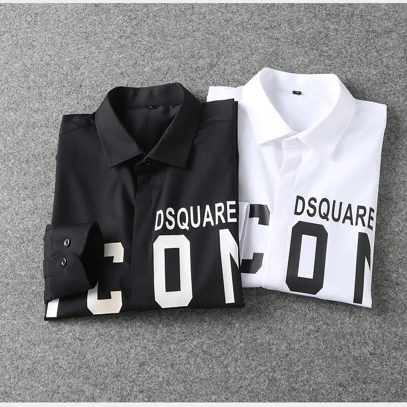 

Бесплатная доставка dsquared2 модная мужская Повседневная рубашка на пуговицах с длинным рукавом белая черная рубашка с иконами мужские строги...