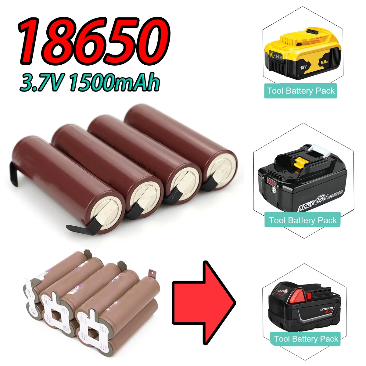 

18650 Battery VTC6 3.7V 1500mAh 18650 Li-ion Rechargeable Battery VC18650 VTC6 batteries + DIY Nickel Sheets