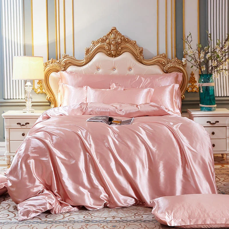 

3/4pcs Soft Fiber Bedding Set Smooth Comfortable Duvet Cover Bed Sheet Pillowcase Set Luxury Home Solid Color Bedclothes