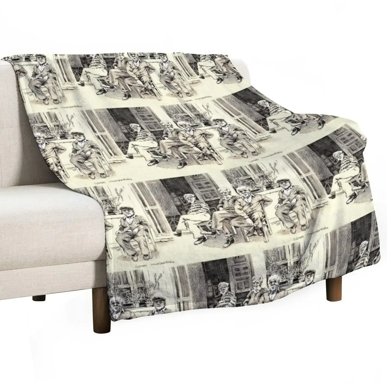 Четыре старых мужчин сидящих на улице - рисунок ручки Дон Сильвесте пледы одеяла