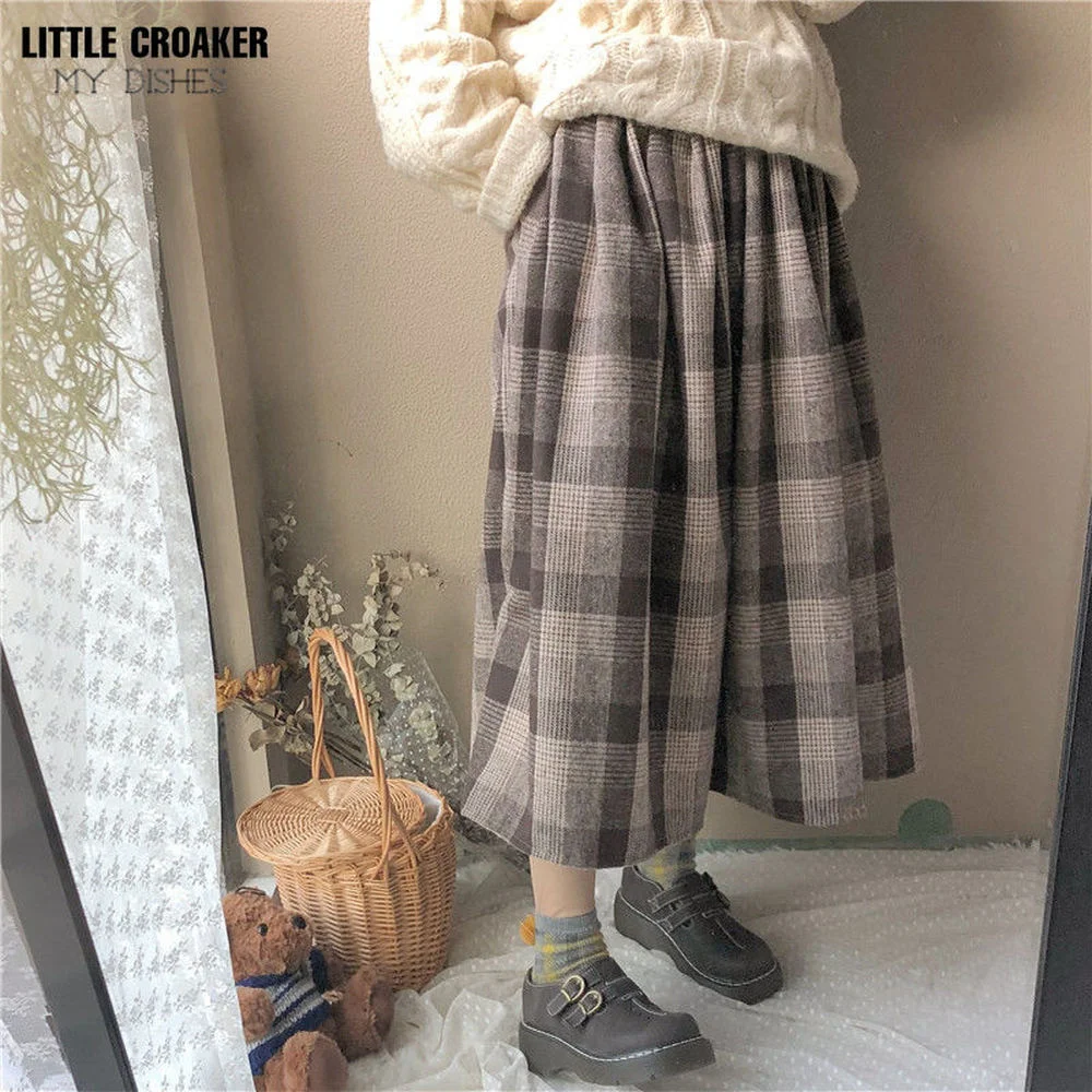 

women's fashion dressesHigh Waist Vintage Plaid Midi Skirts Saia Mori Girl Cute Pleated Skirts Lolita Autumn Winter Women Skirt