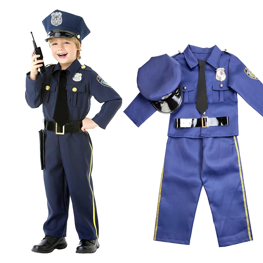 New York Polizei Uniform Kind Anzüge Polizist Cosplay Halloween Kostüm für Kinder Kleidung Kappe Requisiten kinder Tag Kostüm