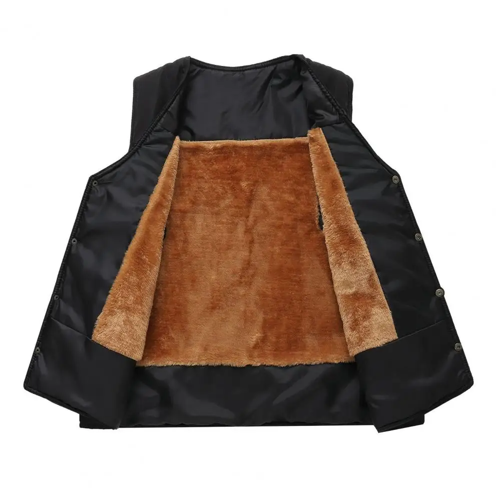 Мужской осенне-зимний жилет плотный плюшевый без рукавов на молнии с V-образным